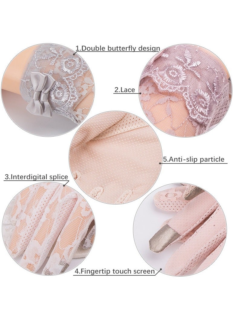 Women Lace Floral Gloves Non-slip Elegant Short Bow Lace Gloves for Wedding Parties Driving Cycling(gray) - Image 5