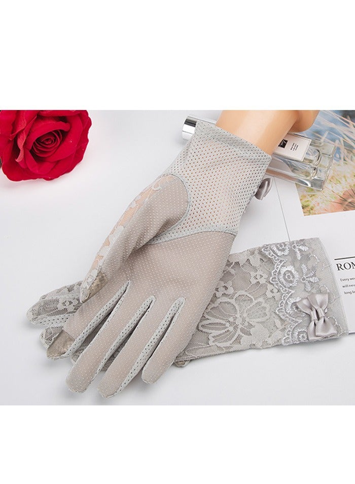 Women Lace Floral Gloves Non-slip Elegant Short Bow Lace Gloves for Wedding Parties Driving Cycling(gray) - Image 4