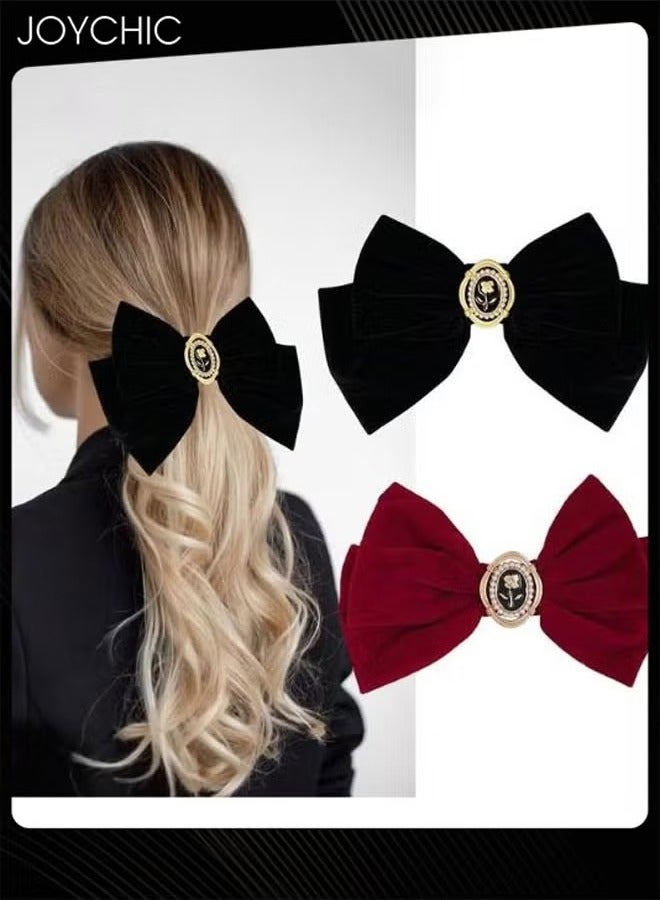 Joychic 2 قطع مشبك شعر على شكل قوس للنساء لتزيين ذيل الحصان، إكسسوارات شعر روز مخملية عتيقة للنساء - Image 1