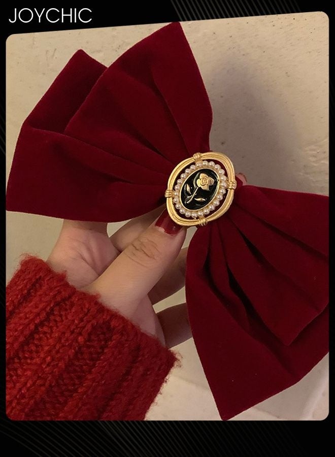 Joychic 2 قطع مشبك شعر على شكل قوس للنساء لتزيين ذيل الحصان، إكسسوارات شعر روز مخملية عتيقة للنساء - Image 2