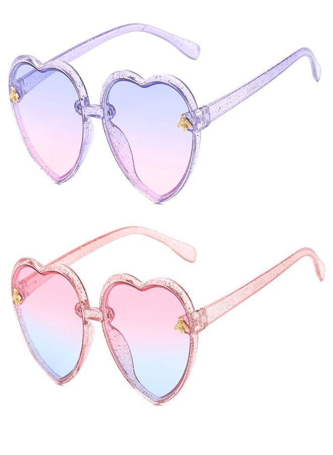 Heart-shaped Sunglasses for Kids Stylish Cute Bee Frame for Toddler Girls Boys Age 2-10 UV400 Protection, Children's Sunglasses Light Color Gradient Lens Jelly Frame Sunglasses - Image 1