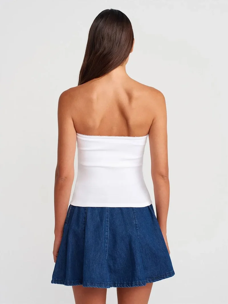 ديلفين Dilvin Strapless Crop Bandeau Top With Bow Detail