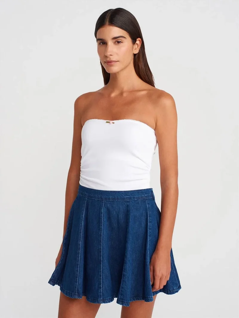 ديلفين Dilvin Strapless Crop Bandeau Top With Bow Detail