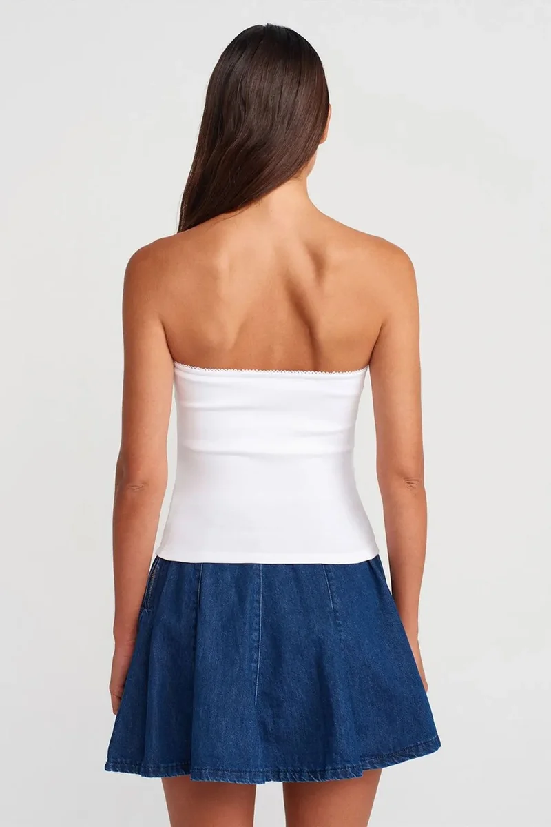 ديلفين DILVIN Strapless Crop Bandeau Top With Bow Detail