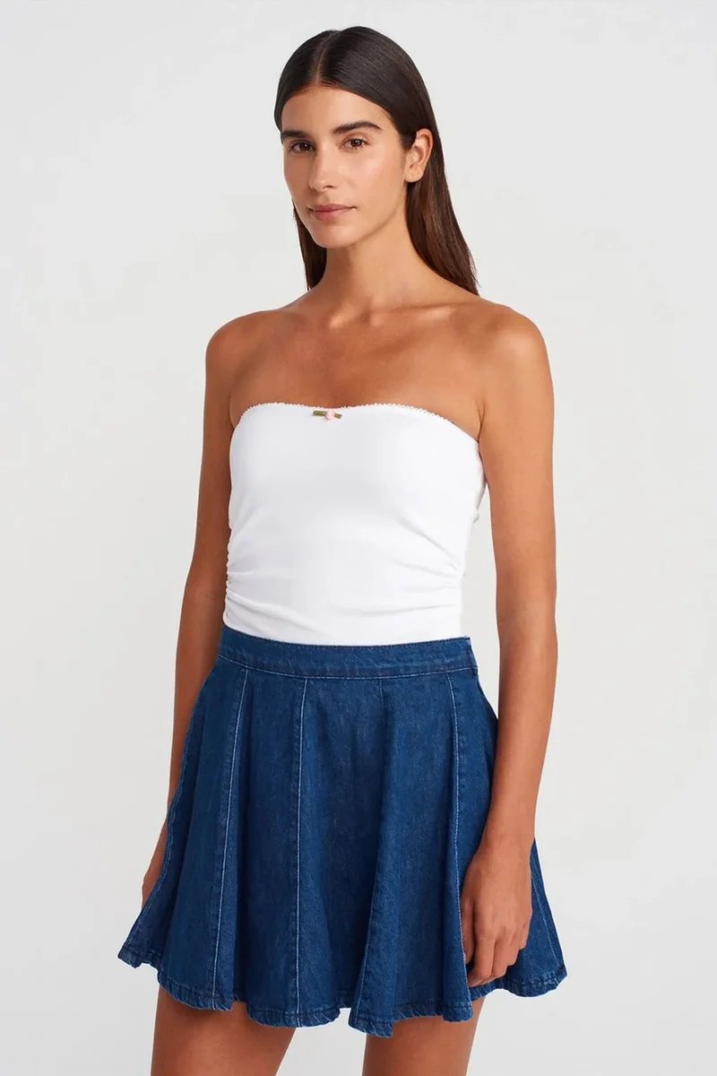 ديلفين DILVIN Strapless Crop Bandeau Top With Bow Detail