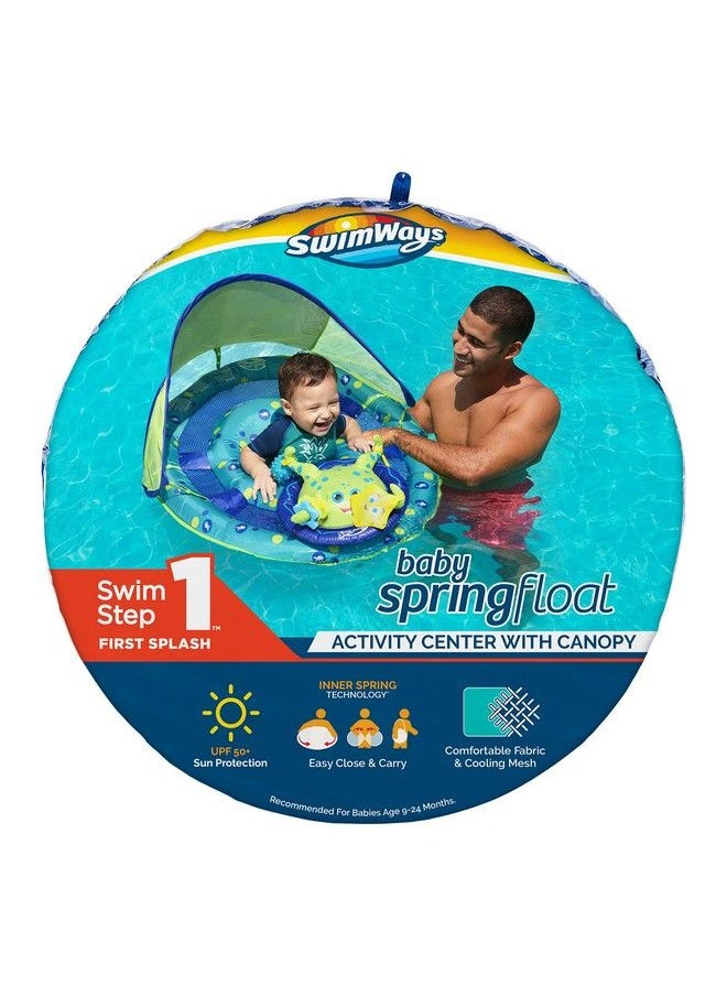 SwimWays Baby Spring Float Activity Center With Adjustable Canopy And Upf Sun Protection Green Octopus  - Image 1