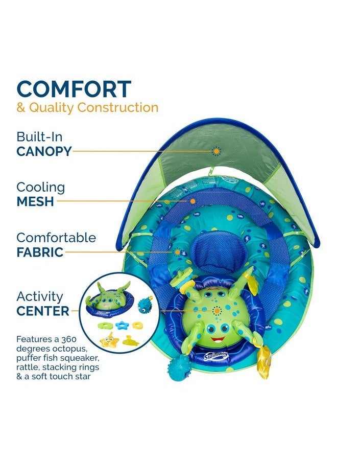 SwimWays Baby Spring Float Activity Center With Adjustable Canopy And Upf Sun Protection Green Octopus  - Image 4