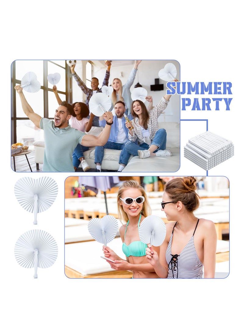 SYOSI مراوح ورقية بيضاء قابلة للطي، مراوح دائرية قابلة للطي لحفلات الزفاف، مراوح أكورديون بيضاء قابلة للطي بكميات كبيرة، تشمل مراوح دائرية على شكل قلب مع مقبض لهدايا حفلات الزفاف - 30 قطعة - Image 4