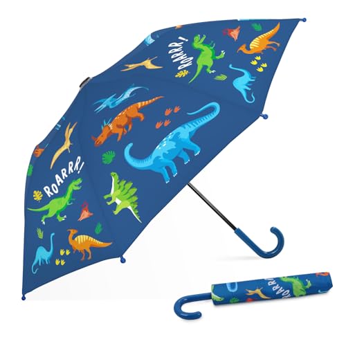 alldomess Kids Umbrella for Rain,Easy Open Windproof Compact Umbrella for Toddler Girls Boys,Durable & Portable, Ideal for Outdoor School Travel,Cartoon Dinosaur - Image 1