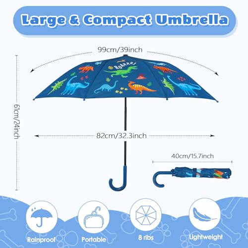alldomess Kids Umbrella for Rain,Easy Open Windproof Compact Umbrella for Toddler Girls Boys,Durable & Portable, Ideal for Outdoor School Travel,Cartoon Dinosaur - Image 3