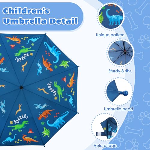 alldomess Kids Umbrella for Rain,Easy Open Windproof Compact Umbrella for Toddler Girls Boys,Durable & Portable, Ideal for Outdoor School Travel,Cartoon Dinosaur - Image 4