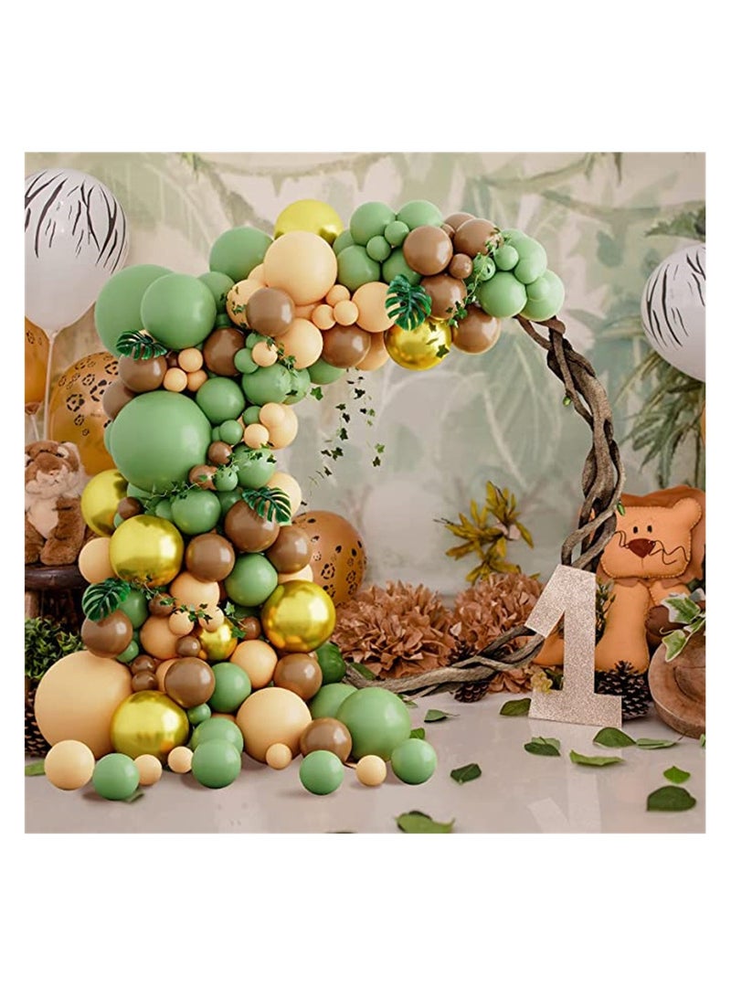 بايبي أخضر أسمر بالون إكليل مجموعة 165 قطعة بالون قوس مع سيج أخضر أسمر غامق بيج ذهبي مات بالون , لأنّ طفلة وابل سفاري عيد ميلاد زخرفة - Image 1