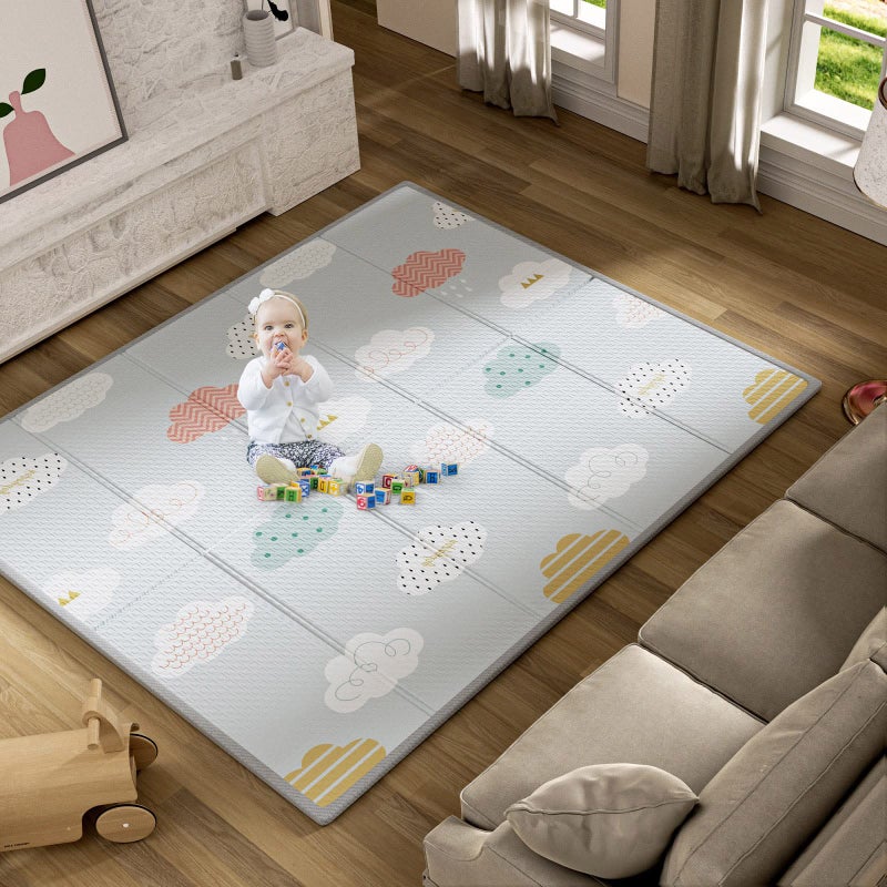 UANLAUO UANLAUO Foldable Baby Play Mat Extra Large Waterproof Activity Playmats for BabiesToddlers Infants Play Tummy Time Foam Baby Mat for Floor with Travel Bag Cloud71x59x04inch