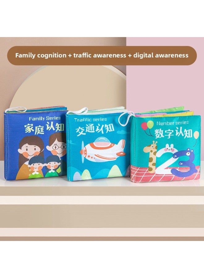 Baby's Cloth Book Baby's Early Education Can't Tear Rip Bite Toy Three-dimensional Early Education 6 Months Infant's Educational Book-Color:3 Bilingual Cognitions (family + Transportation + Numbers)  - Image 1