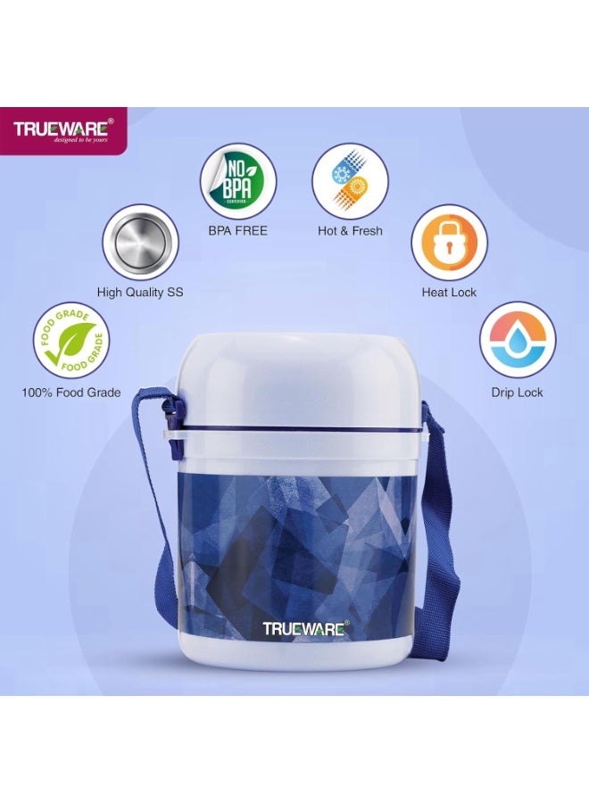 Trueware Office 3 Lunch Box with 3 Stainless Steel Container,300ml X 3 Dark Blue | PU Insulated | Tiffin | Hot Lunch Box | Leak Proof | Easy to Carry - Image 3