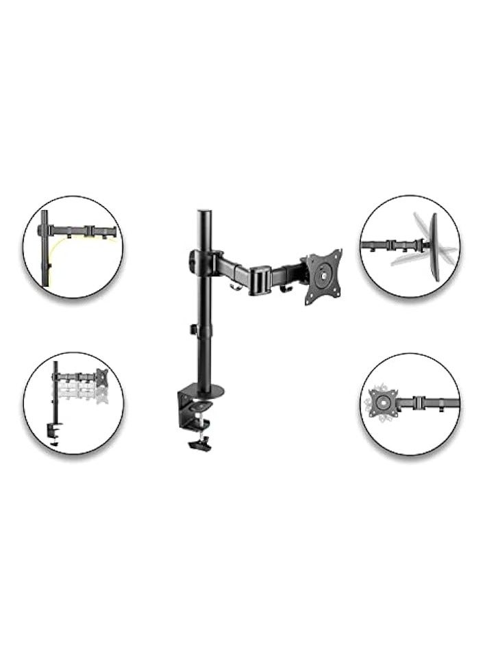 PROMASS Full Motion Single VESA Computer Monitor Desk Mount Stand with Articulating Double Center Arm Joint | for 13" to 34" Screens |Arm Fully Motion with Bracket Base Adjustable Swivel LCD LED - Image 3