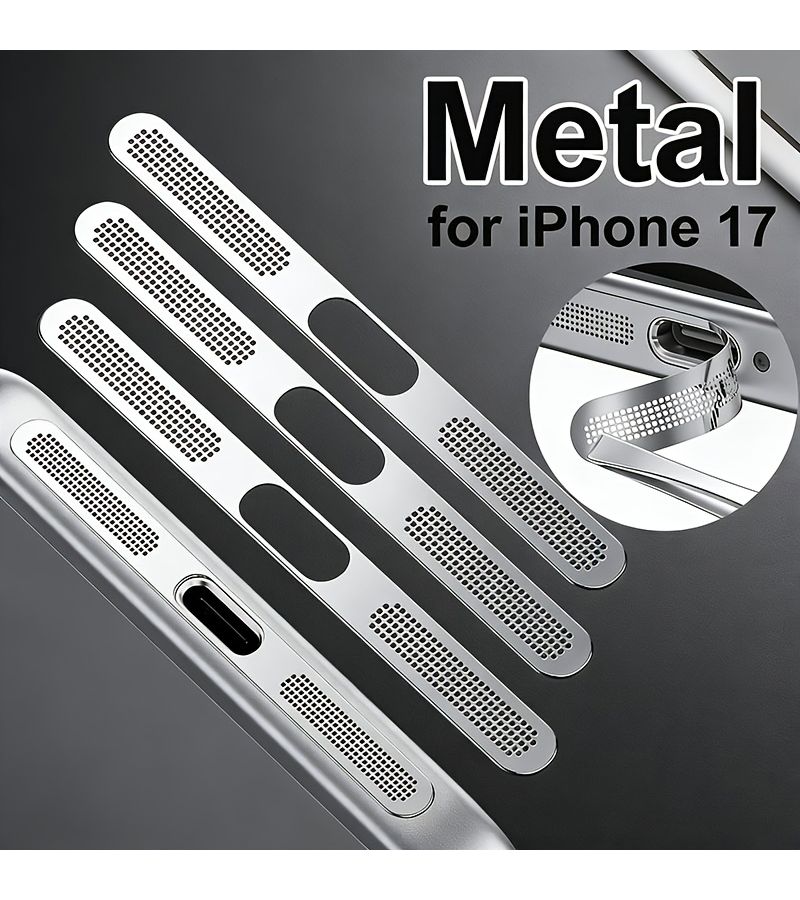 مغلف الواقي للiPhone 17 المعدني النحيف ذو الشبكة المعدنية الحمراء مغلف ذاتي الرقاقات مانع للأتربة - Image 1