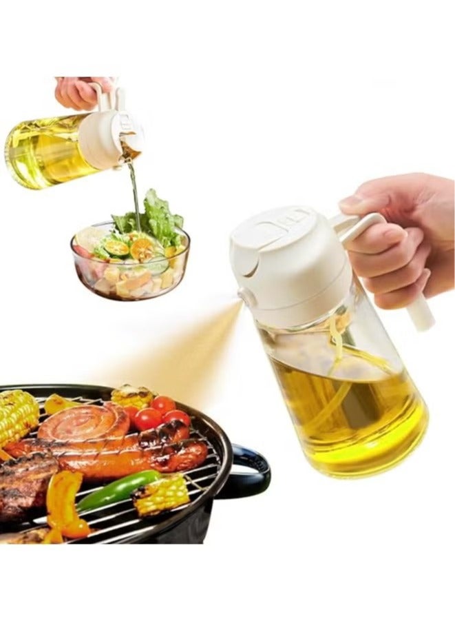 Oil Sprayer for Cooking, 2 in 1 Olive Oil Dispenser Bottle for Kitchen, 16oz/470ml Premium Glass Oil Bottle, Food-grade Oil Mister for Air Fryer, Salad, Frying, BBQ (Creamy White) - Image 1