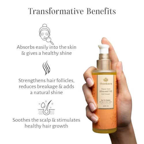Shankara Organic Sweet Almond Oil, Cold-Pressed, Chemical-Free, Vitamin-Rich Moisturizer for Skin and Hair, Natural Almond Oil for Men and Women, 100ml - Image 3