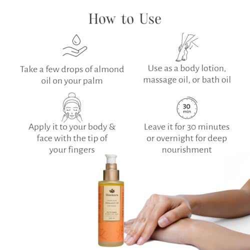 Shankara Organic Sweet Almond Oil, Cold-Pressed, Chemical-Free, Vitamin-Rich Moisturizer for Skin and Hair, Natural Almond Oil for Men and Women, 100ml - Image 4