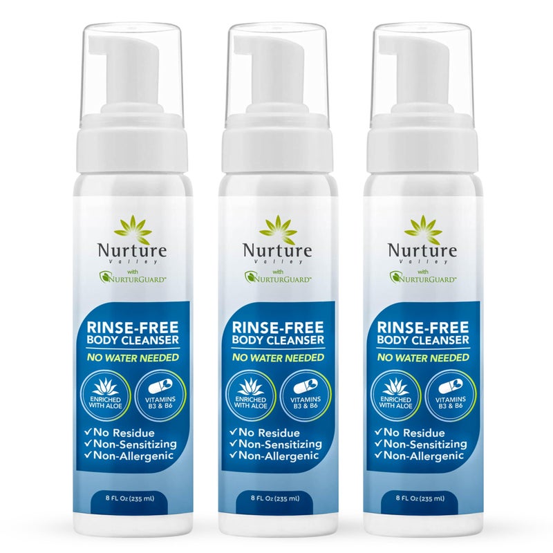 Nurture Valley Nurture Rinse Free Waterless Foaming Cleanser | Women, Camping, Elderly & Hospital Care | Waterless Shower & Bath Wash w/Aloe for Sensitive Dry Skin - Image 1