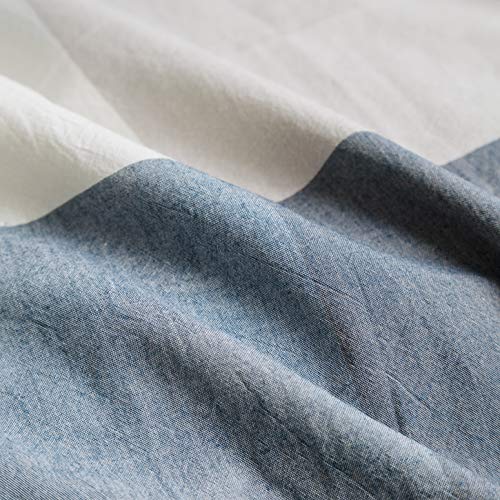 SUSYBAO Checkered Duvet Cover King 100% Washed Cotton Blue Plaid Duvet Cover 3 Pcs Set 1 Beige Grid Duvet Cover with Zipper Ties 2 Pillowcases Soft Farmhouse Buffalo Checkered Bedding Set - Image 5