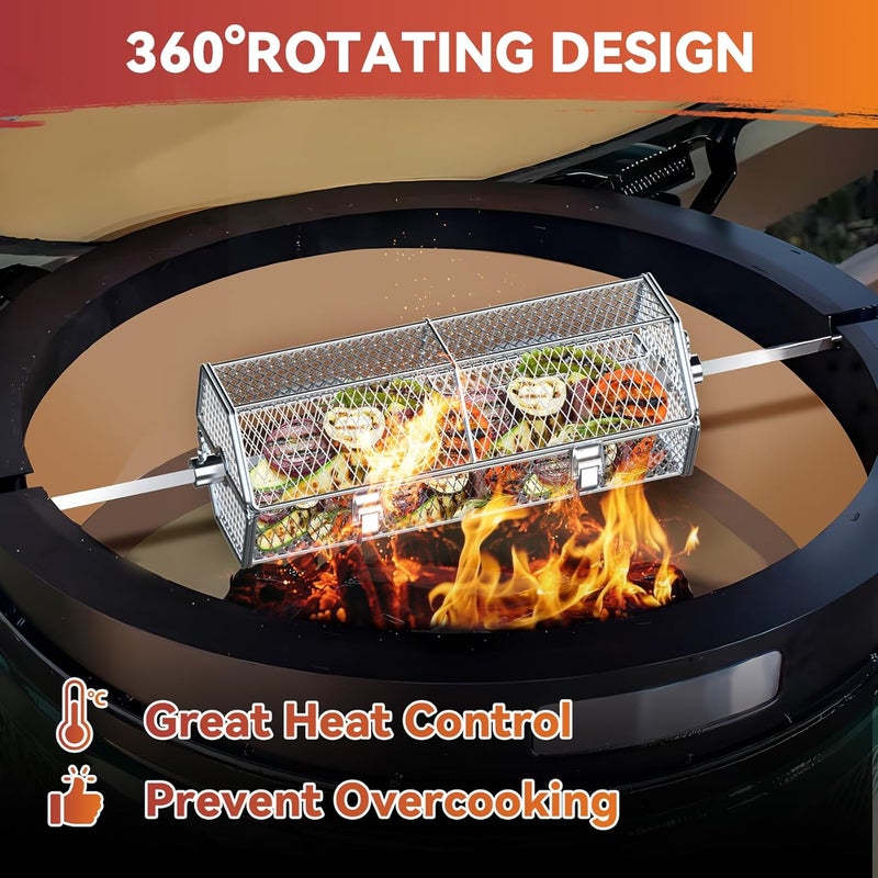 Skyflame Round Tumble Rotating Rotisserie Basket, Stainless Steel BBQ Rolling Basket for Grilling,Fits for 5/16 Inch Square, 3/8 Inch Square, 3/8 Inch Hexagon, 1/2 Inch Hexagon Spit Rods - Image 5