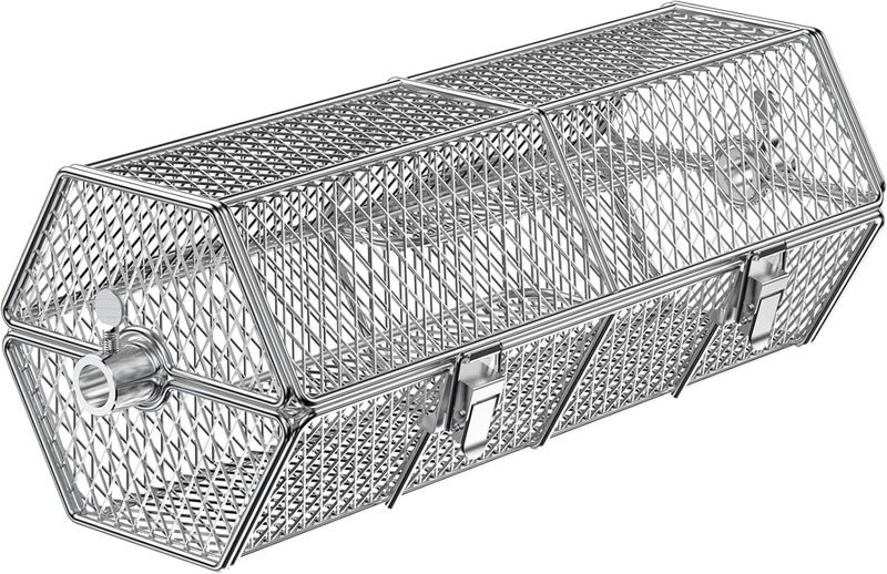 Skyflame Round Tumble Rotating Rotisserie Basket, Stainless Steel BBQ Rolling Basket for Grilling,Fits for 5/16 Inch Square, 3/8 Inch Square, 3/8 Inch Hexagon, 1/2 Inch Hexagon Spit Rods - Image 1