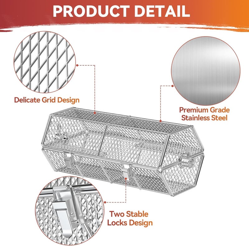 Skyflame Round Tumble Rotating Rotisserie Basket, Stainless Steel BBQ Rolling Basket for Grilling,Fits for 5/16 Inch Square, 3/8 Inch Square, 3/8 Inch Hexagon, 1/2 Inch Hexagon Spit Rods - Image 4
