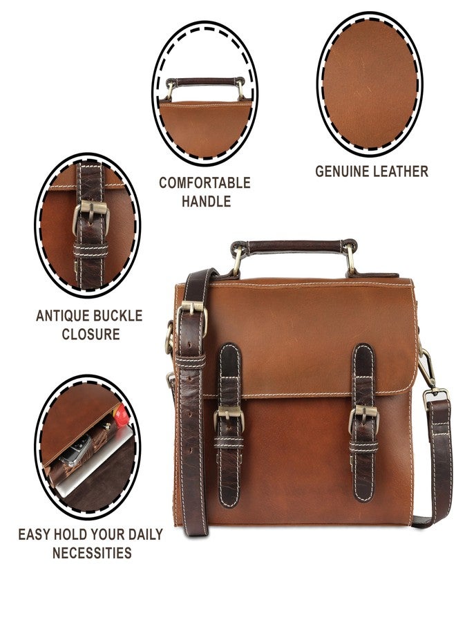 KomalC حقيبة كتف جلدية أصلية للرجال والنساء | حقيبة يد مصنوعة يدويًا بحجم 11 بوصة مع حزام قابل للتعديل وقفل دفع | حقيبة كتف أنيقة للاستخدام اليومي - Image 3