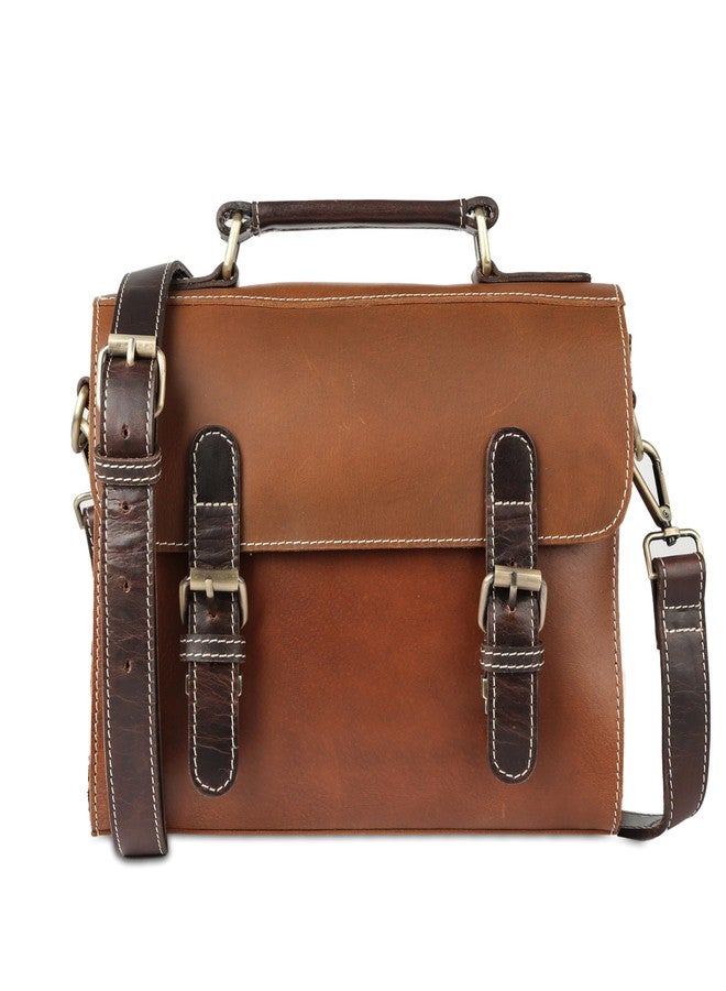 KomalC حقيبة كتف جلدية أصلية للرجال والنساء | حقيبة يد مصنوعة يدويًا بحجم 11 بوصة مع حزام قابل للتعديل وقفل دفع | حقيبة كتف أنيقة للاستخدام اليومي - Image 1