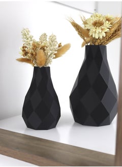 3D Brothers 2PCs Multifaceted geometric black plastic vase is suitable for a variety of settings, from contemporary to minimalist interiors.  - Image 3