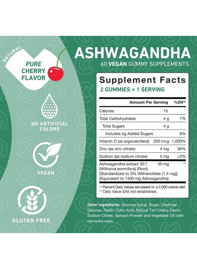 PUREFINITY Ashwagandha Gummies with Vitamin D & Zinc - Ashwagandha Supplement Gummies for Mood Support, Calming & Relaxing - Gluten Free, Non-GMO, Vegan - 60 Gummies - Image 2