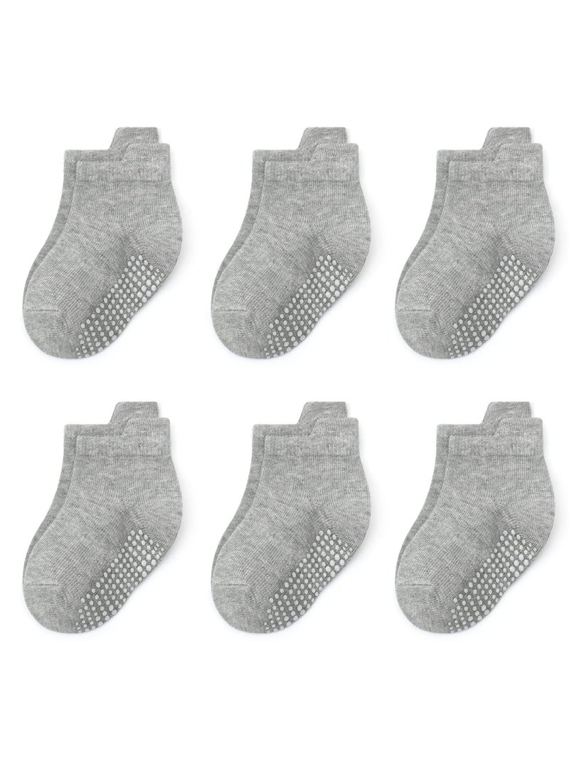 6-Pack Cotton Toddler Non-Slip Socks - Non-Slip Baby Socks for Boys and Girls, Soft and Breathable, Grey (0-5 Years Old)  - Image 1
