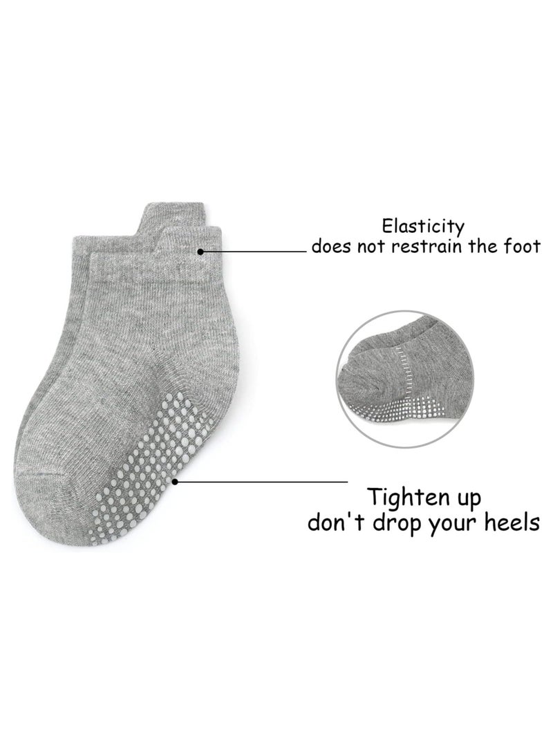 6-Pack Cotton Toddler Non-Slip Socks - Non-Slip Baby Socks for Boys and Girls, Soft and Breathable, Grey (0-5 Years Old)  - Image 4