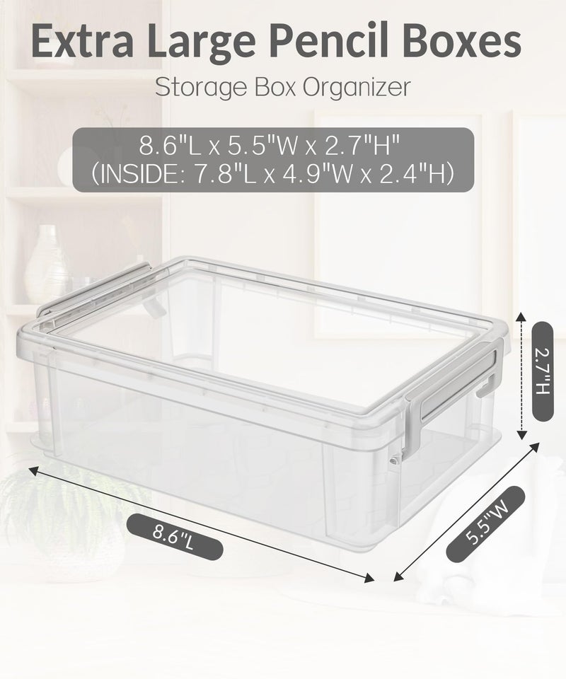Sooez 6 Pack Extra Large Pencil Box, Plastic Pencil Case Crayon Box Bulk, Clear Marker Organizer Plastic Containers with Lid, Stackable Storage Boxes for Art Craft, Pen, Back to School Supplies, Black - Image 2