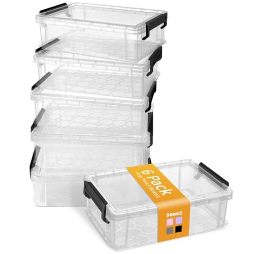 Sooez 6 Pack Extra Large Pencil Box, Plastic Pencil Case Crayon Box Bulk, Clear Marker Organizer Plastic Containers with Lid, Stackable Storage Boxes for Art Craft, Pen, Back to School Supplies, Black - Image 1