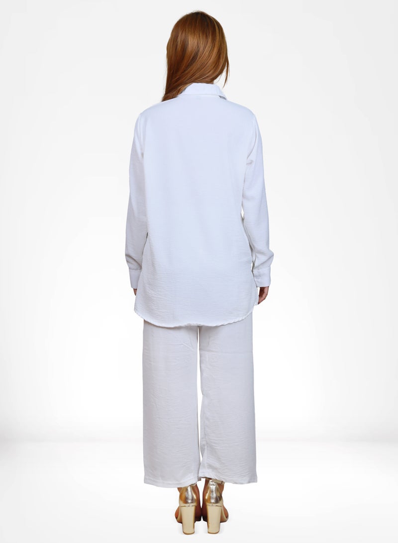 Veronica Elegant Comfortable 2-Piece Full Sleeves Co-ord Set -White  - Image 2