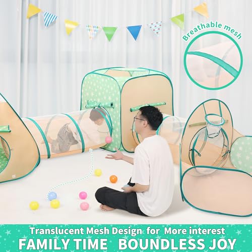 LimitlessFunN 5 in 1 Pop Up Kids Ball Pit Tents and Tunnels for Boys Girls Babies and Toddlers IndoorOutdoor Children Playhouse OrangeLight Green - Image 5