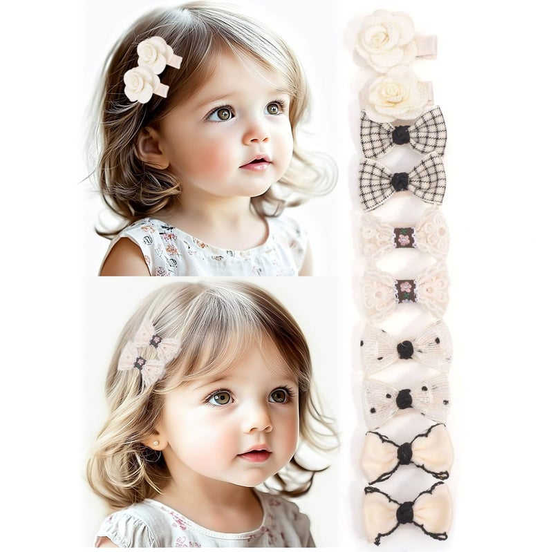 BIANHUAN Baby Girls Hair Bow Clips 10pcs Boutique Cotton Fully Lined Hair Pins Non Slip Baby Barrettes Accessories for Infants Toddlers Fine Hair by BIANHUAN SetC - Image 1