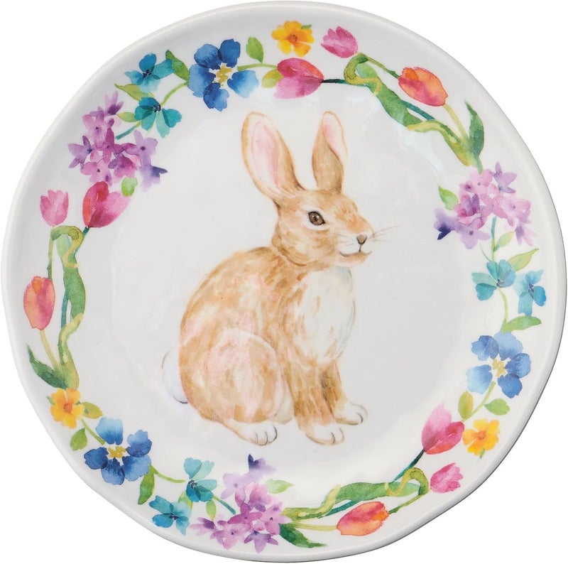 UP UPware Floral Bunny Melamine Round Dessert Plates Small Serving Plates Easter Decorations for Appetizer Snacks and Side Dishes Multicolor 6 Inch Set of 4 - Image 4
