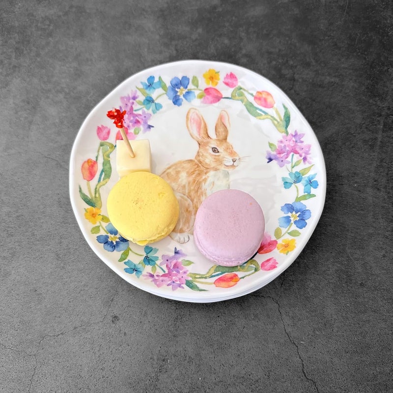 UP UPware Floral Bunny Melamine Round Dessert Plates Small Serving Plates Easter Decorations for Appetizer Snacks and Side Dishes Multicolor 6 Inch Set of 4 - Image 5