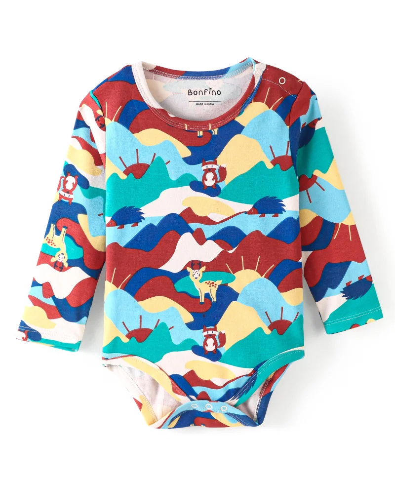 Bonfino Bonfino 100% Cotton Full Sleeves Onesies Fox Print Pack of 4 - Multicolor