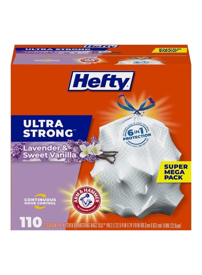 Hefty Ultra Strong Tall Kitchen Trash Bags, Lavender & Sweet Vanilla Scent, 13 Gallon, 110 Count - Image 1