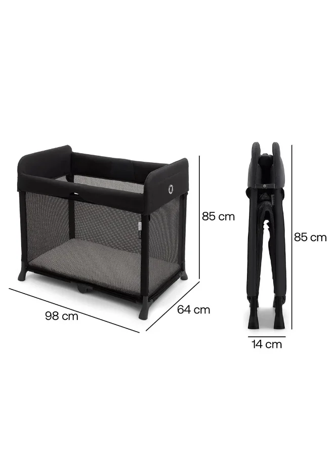 بوجابو Stardust Travel Cot & Playard-Easy Unfold in One Second-With Zip In Bassinet, Mattress & Travel Bag-2 Year Warranty-For 0 to 2Y (Upto 15 Kg)-Black