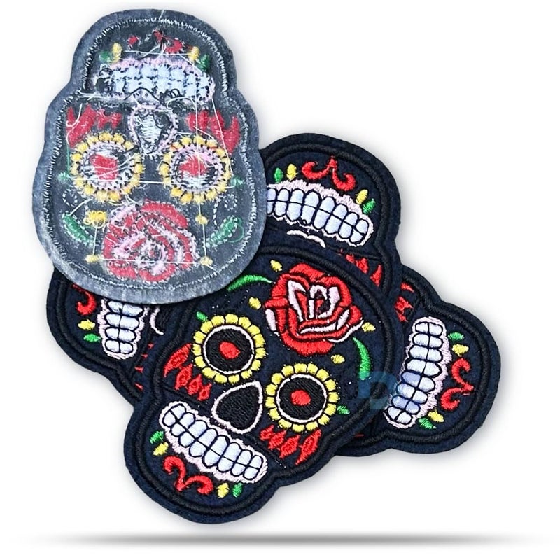 Daily Crafts Daily Crafts Sew or Iron on Patches 2pcs I Designer Skull Design Patches for Clothing Round Iron Patches for Backpacks Black Patches for Covering Logo Patches for Jackets  - Image 1