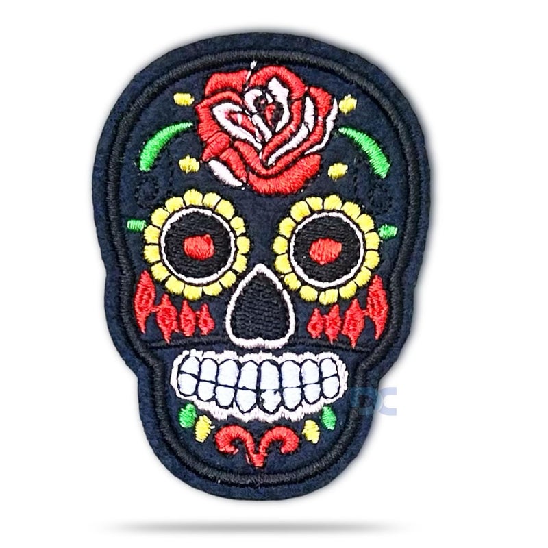 Daily Crafts Daily Crafts Sew or Iron on Patches 2pcs I Designer Skull Design Patches for Clothing Round Iron Patches for Backpacks Black Patches for Covering Logo Patches for Jackets  - Image 2