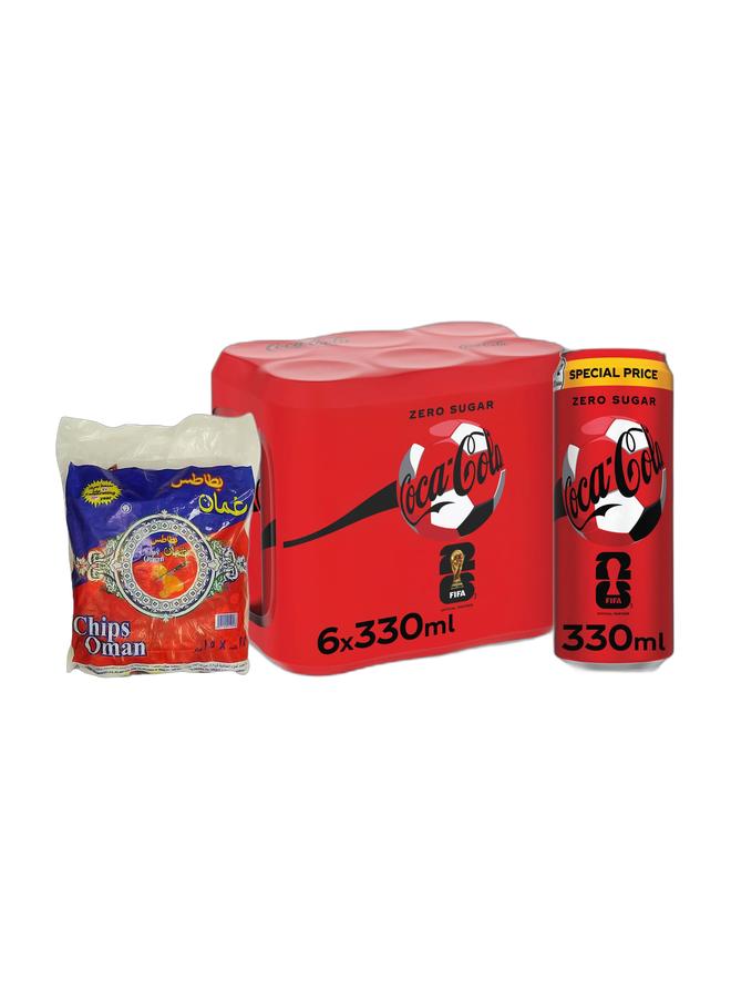 noon Chips Oman Salad Chips 15grams Pack of 25 + Coca Cola Zero Calories Carbonated Soft Drink Can 330ml Pack of 6