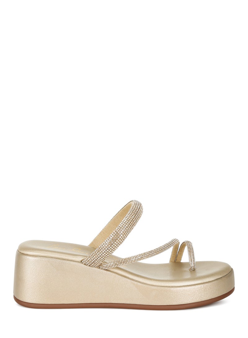London Rag Toe Loop Slip On Rhinestone Sandals in Gold  - Image 1
