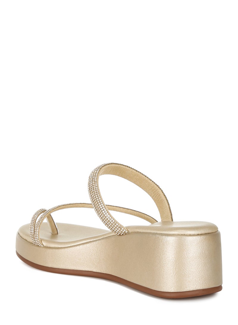 London Rag Toe Loop Slip On Rhinestone Sandals in Gold  - Image 3